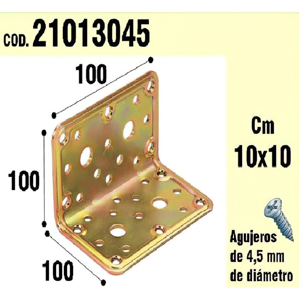 Soporte / Palomilla para madera &aacute;ngulo bicromatado. - Medida: 100x100x100 mm. - Relizado en metal. - &Aacute;ngulo bicromatado.